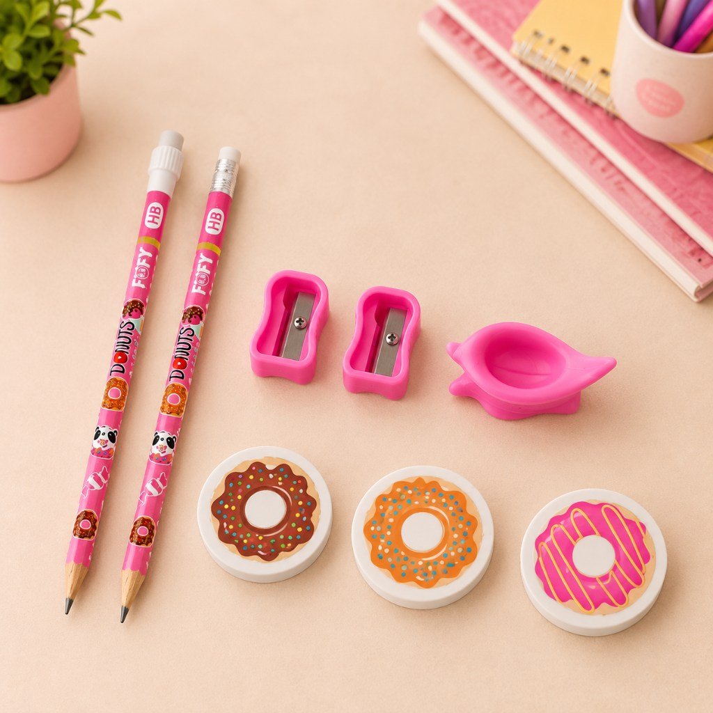 Kit Escolar Donuts Panda Cute 17 Peças - FOFY - BLISTER