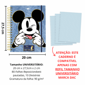 Caderno Smart Universitário 10 Divisórias Mickey Azul 80 fls - DAC