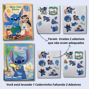 PROMO - Caderninho de Adesivos STITCH 12 Folhas - UND - FALTANDO 2 ADESIVOS