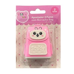 Apontador c/ Borracha 2 Furos Bag Rosa - FOFY - BLISTER 1 UND