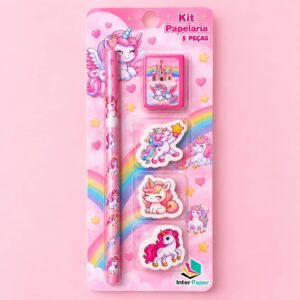 Kit Escolar Panda/Unicórnio 5 Peças - IMPORTADO - BLISTER