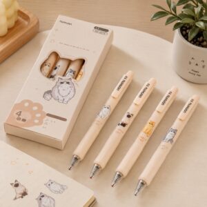 Kit Caneta Clic Premium Lovely Gato 4 UND - IMPORTADO - BLISTER