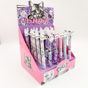 Caneta Clic Apagável Gatinho Meow - CX 36 UND