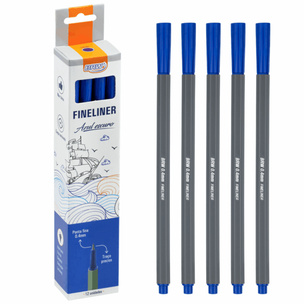 Caneta hidrográfica Fineliner 0.4mm AZUL BRW - CX 12 UND