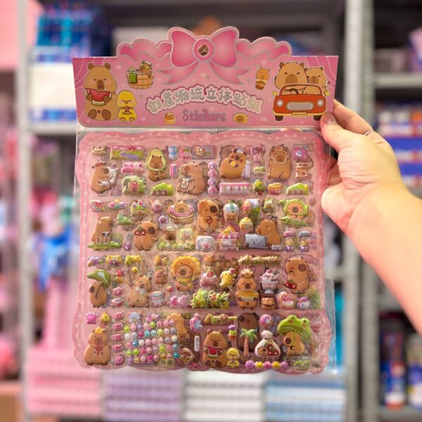 Cartela de Adesivos 3D Capivara G - PACOTE c/ 2 Cartelões