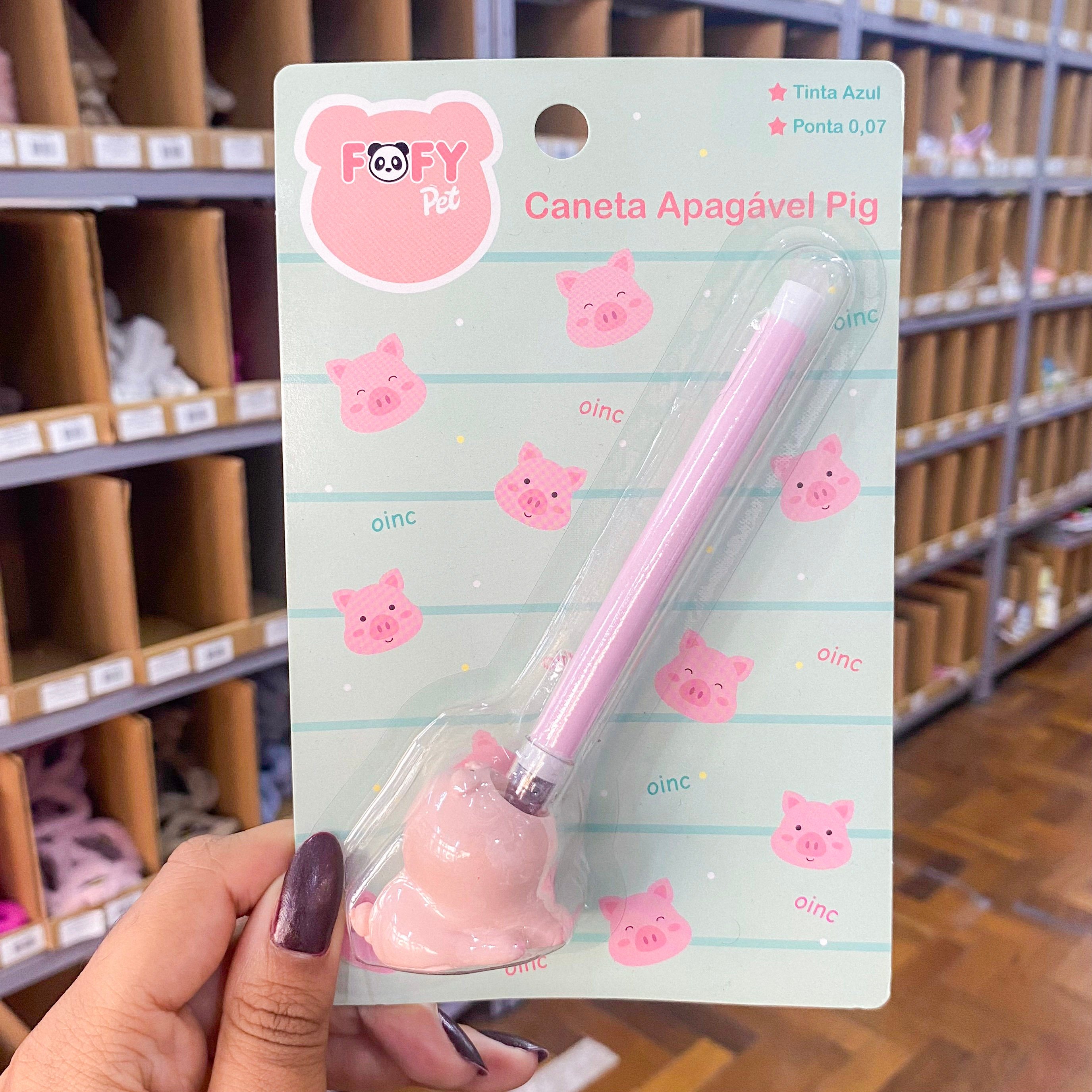 Caneta Apagável Azul Pig - FOFY - BLISTER