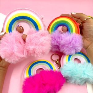 Chaveiro Premium Arco iris Pompom - Pacote 3 Und