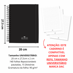 Caderno Smart Universitário 15 Divisórias All Black 140 fls - DAC