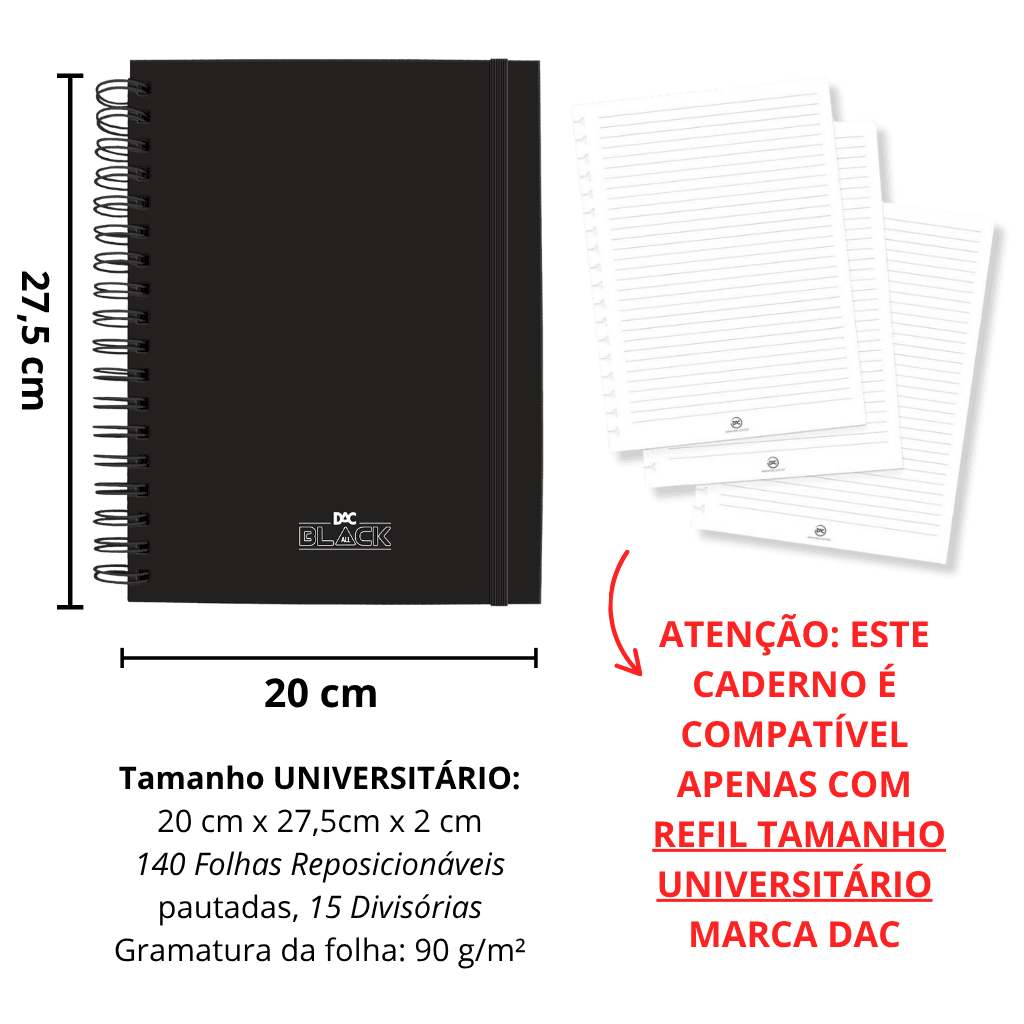 Caderno Smart Universitário 15 Divisórias All Black 140 fls - DAC