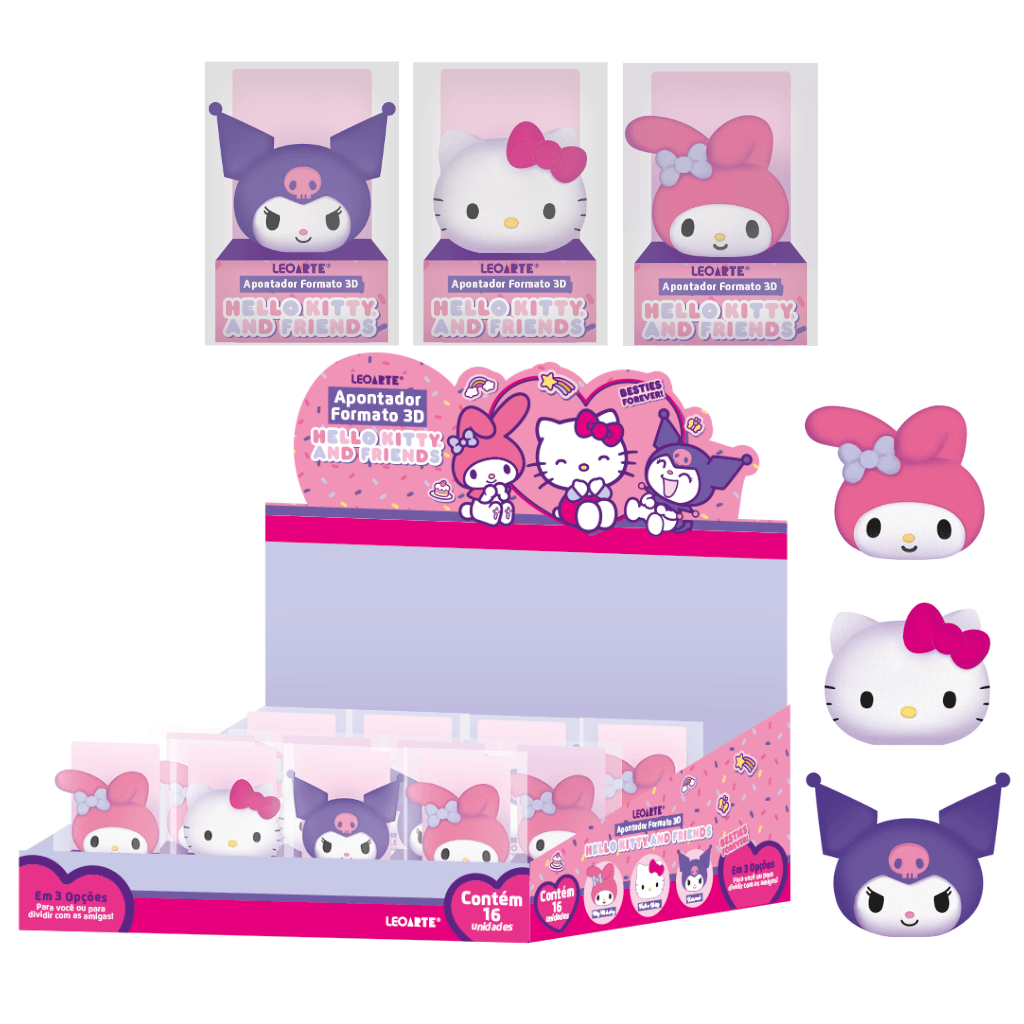 Apontador 3D Hello Kitty e Amigos - LEO e LEO - CX 16 UND