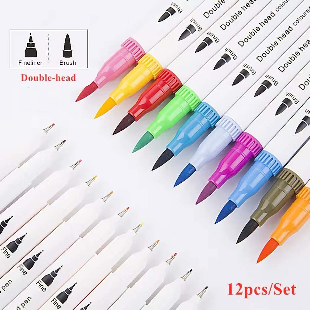 Caneta BRUSH + FINE LINER Marcador Ponta Dupla - BLISTER 12 UND