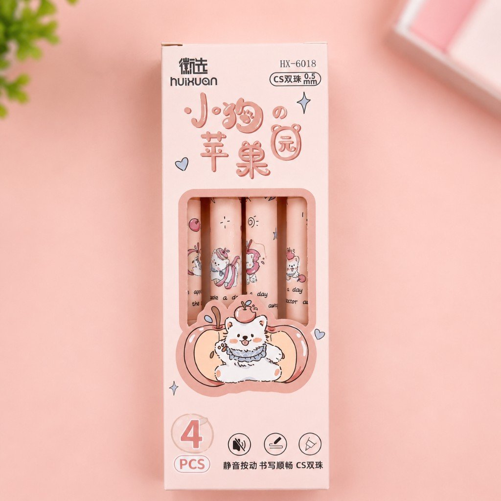 Kit Caneta Clic Premium Apple Puppy Cachorrinho 4 UND - IMPORTADO - BLISTER