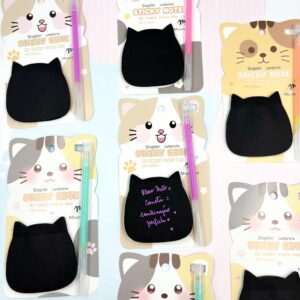 Bloco de Notas  Adesivado Preto c/ Caneta Neon Gatinho