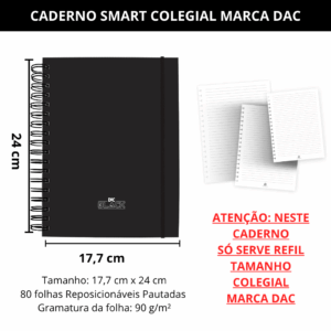 Caderno Smart Colegial All Black 80 fls - DAC
