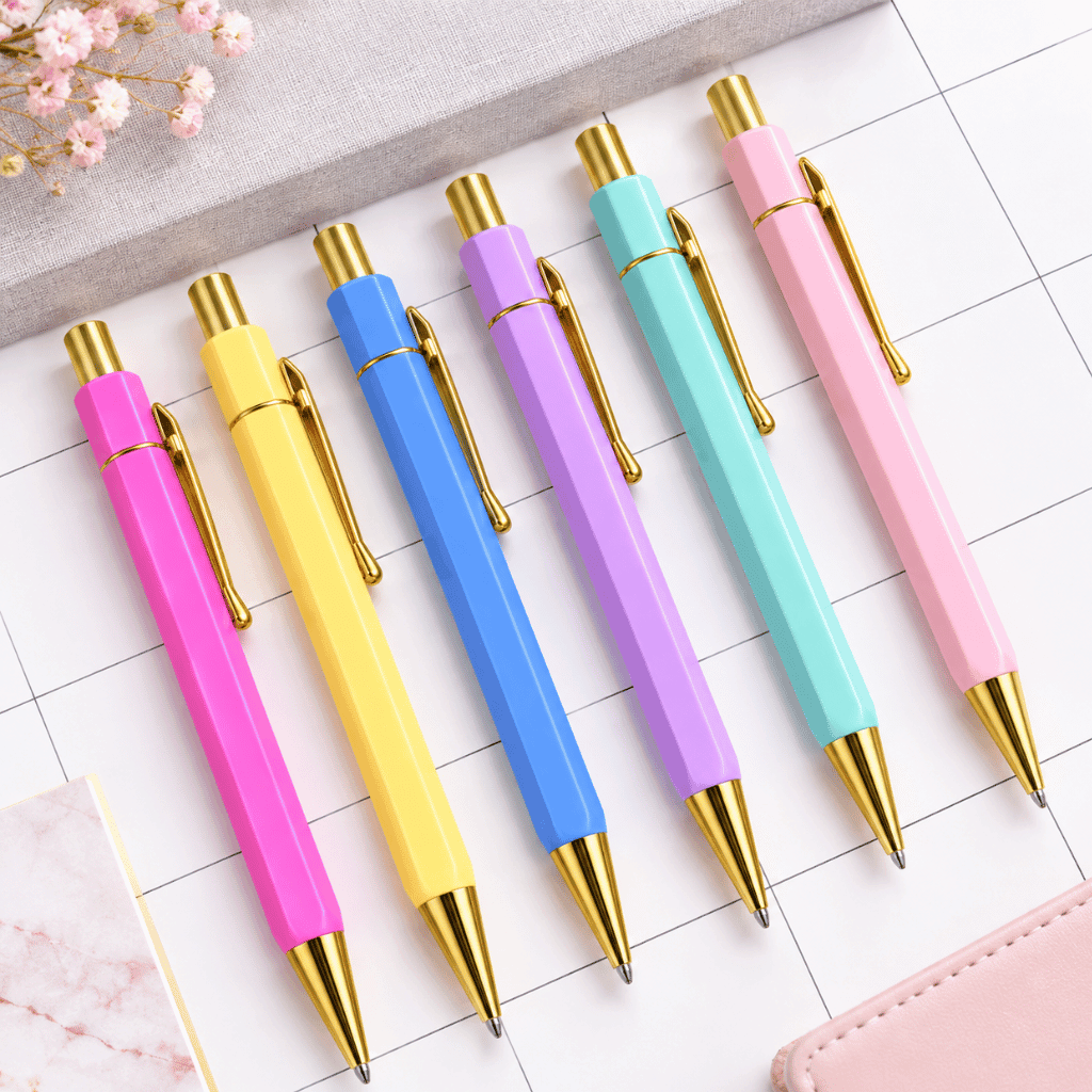 Caneta Esferográfica Retrátil Pastel Dourada  - IMPORTADO - PACOTE 12 UND