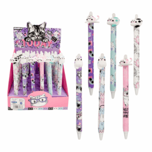 Caneta Clic Apagável Gatinho Meow - CX 36 UND