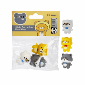 Kit 3 Borrachas Gatinho Miau - FOFY - BLISTER