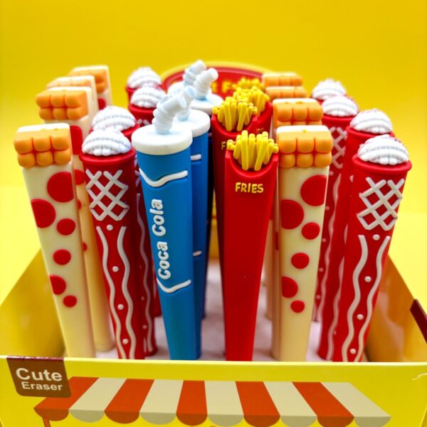 Caneta Fofa Emborrachada Fast Food - Pacote 4 Und