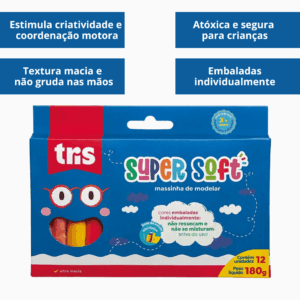 Massinha de Modelar Supersoft 12 Cores - TRIS - BLISTER