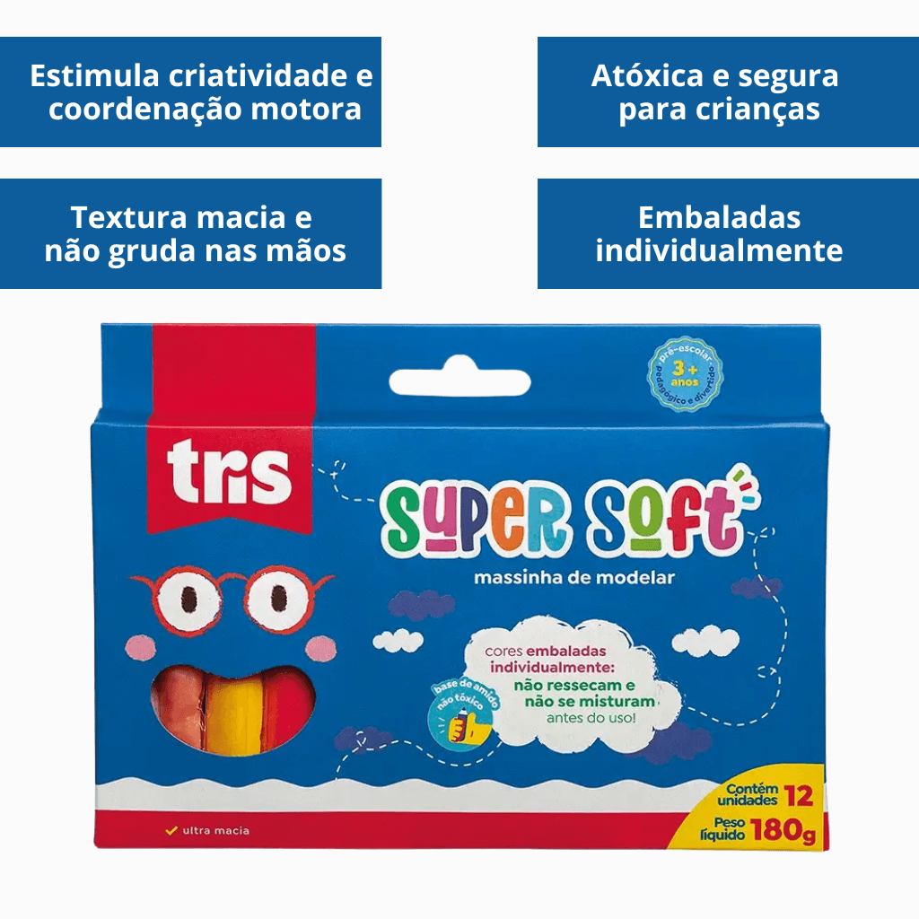 Massinha de Modelar Supersoft 12 Cores - TRIS - BLISTER