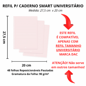 Refil de Folhas Reposicionável para Caderno Smart Universitário Rosa - DAC