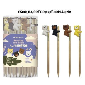 Lápis c/ Borracha Ursinhos Leo e Leo - Kit 4 Und
