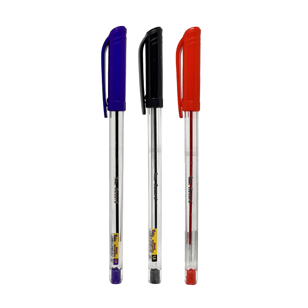 Kit Caneta Esferográfica 1.0 mm Record PT/AZ/VM - ROKE - BLISTER 3 UN