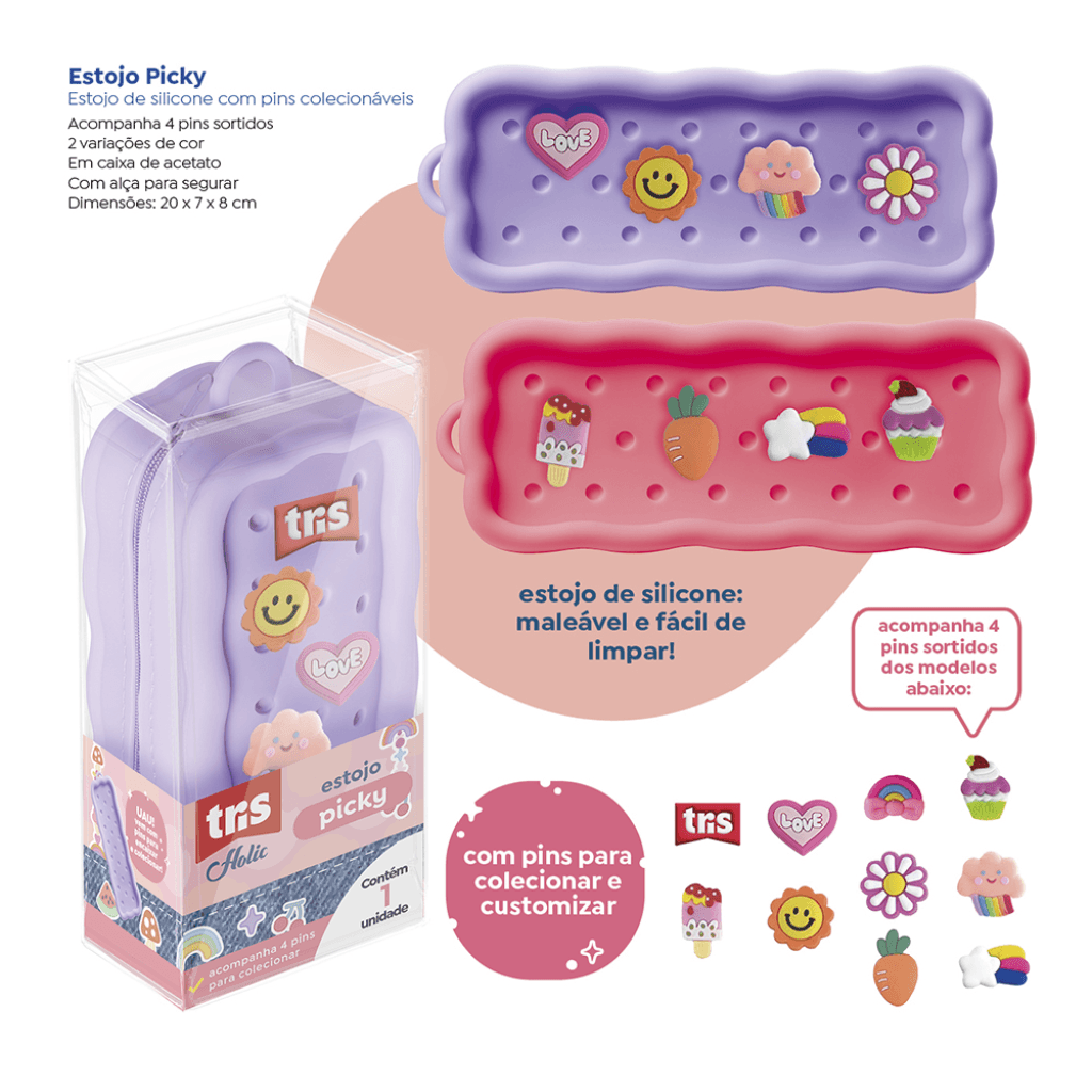 Estojo Picky Holic Charm com 4 Pins - TRIS - UND