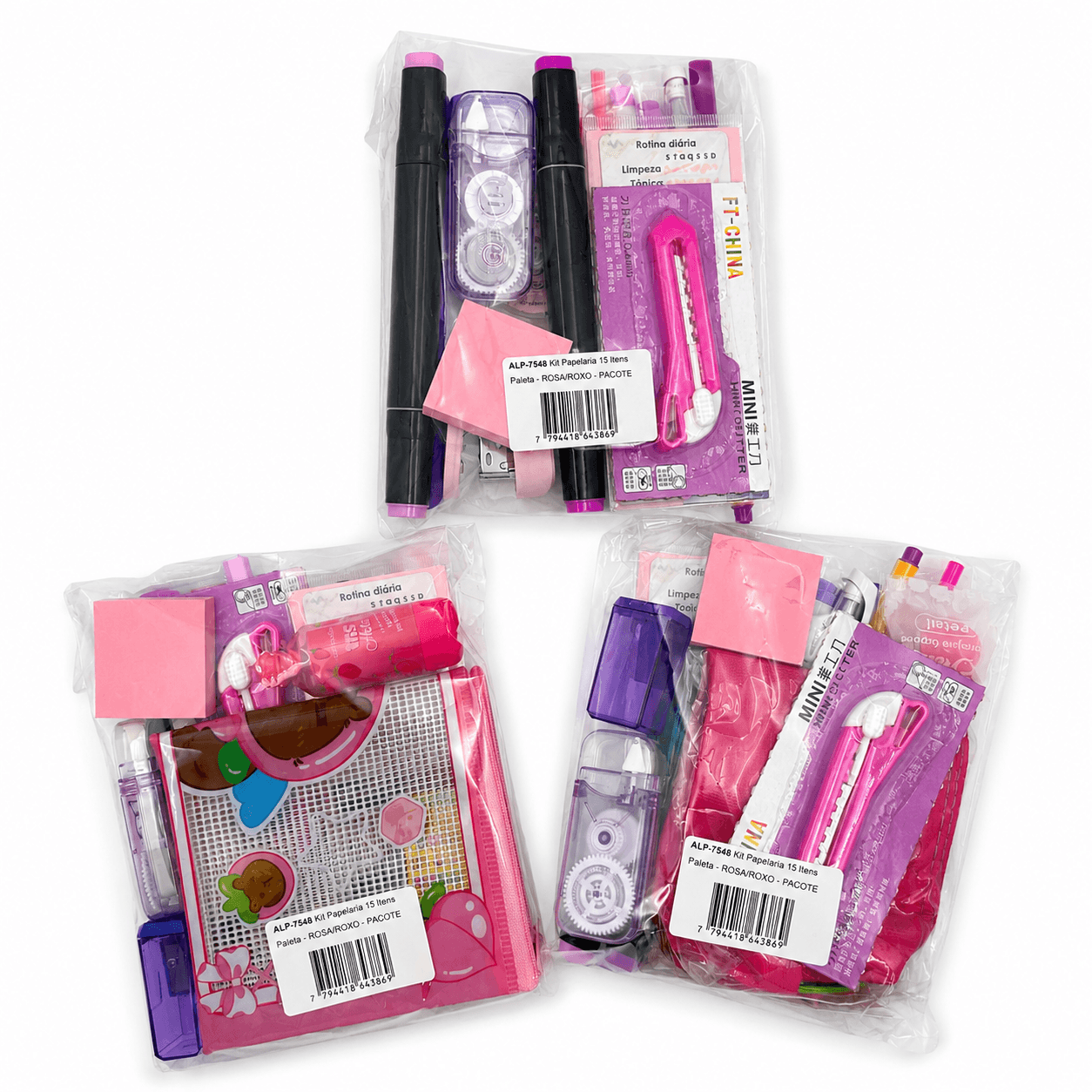 Kit Papelaria 15 Itens Paleta - ROSA/ROXO - PACOTE