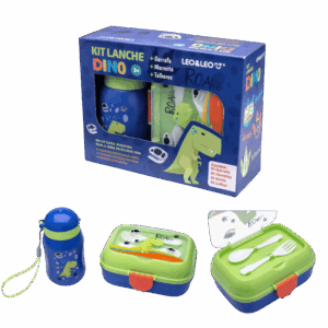 Kit Lanche Dino Garrafa + Marmita + Talher Leo e Leo