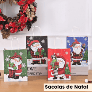 Embalagem Bolsa Presente Feliz Natal 21x15x8cm - IMPORTADO - 4 UND