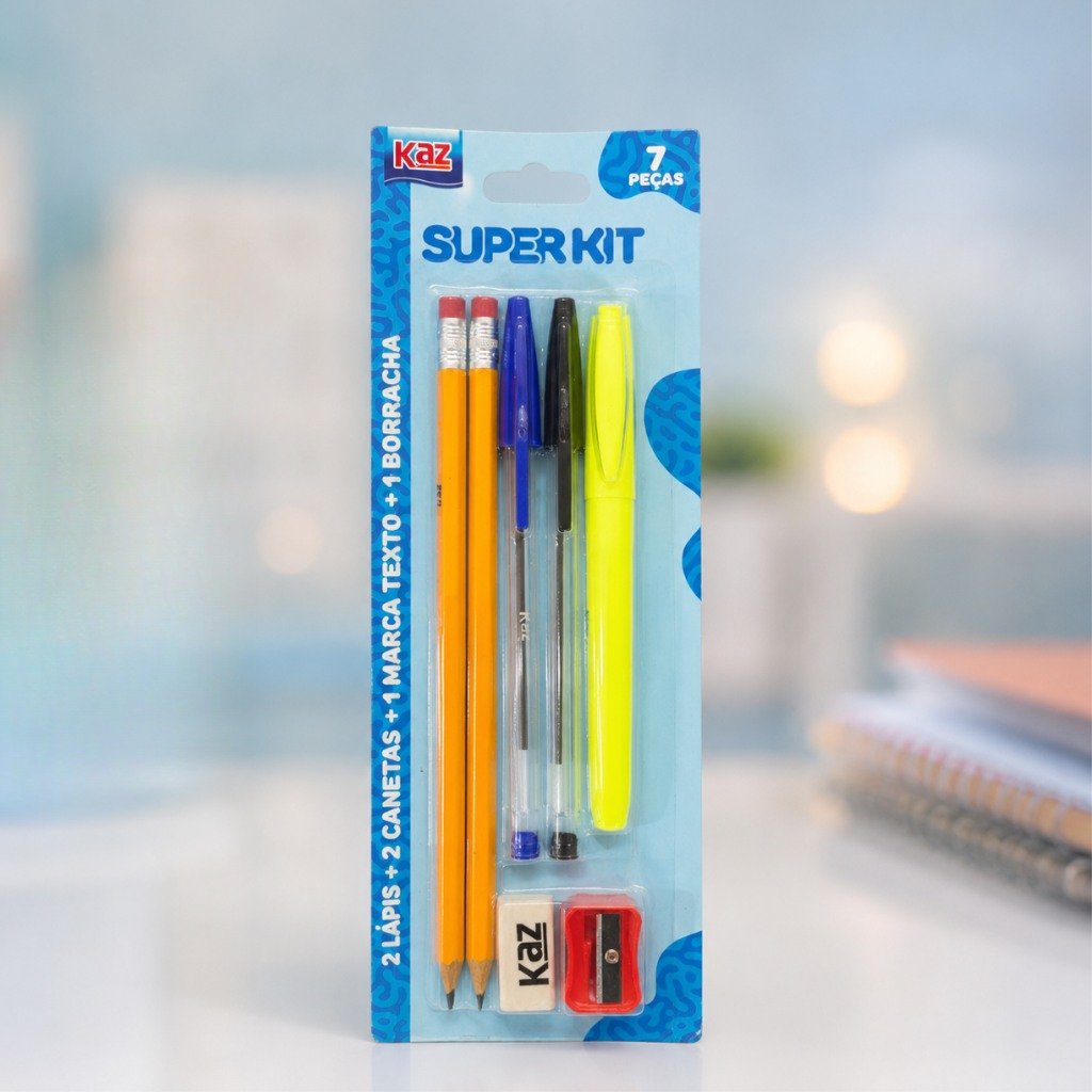 Super Kit Escolar 7 Peças - KAZ - BLISTER