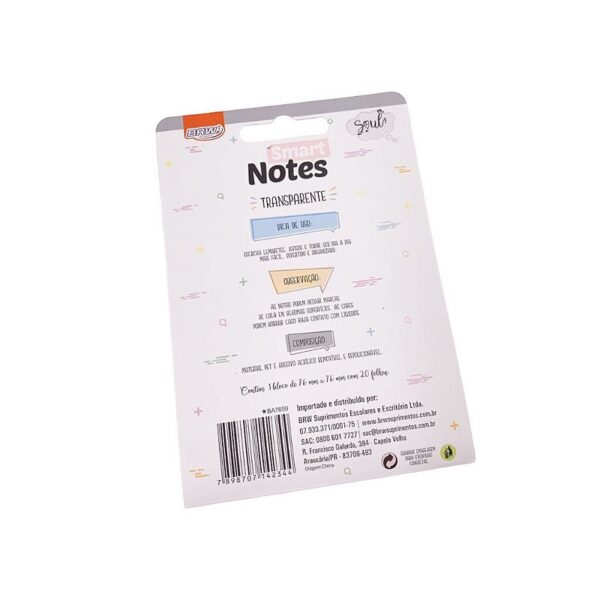 Bloco Smart Notes 76x76mm Transparente BRW