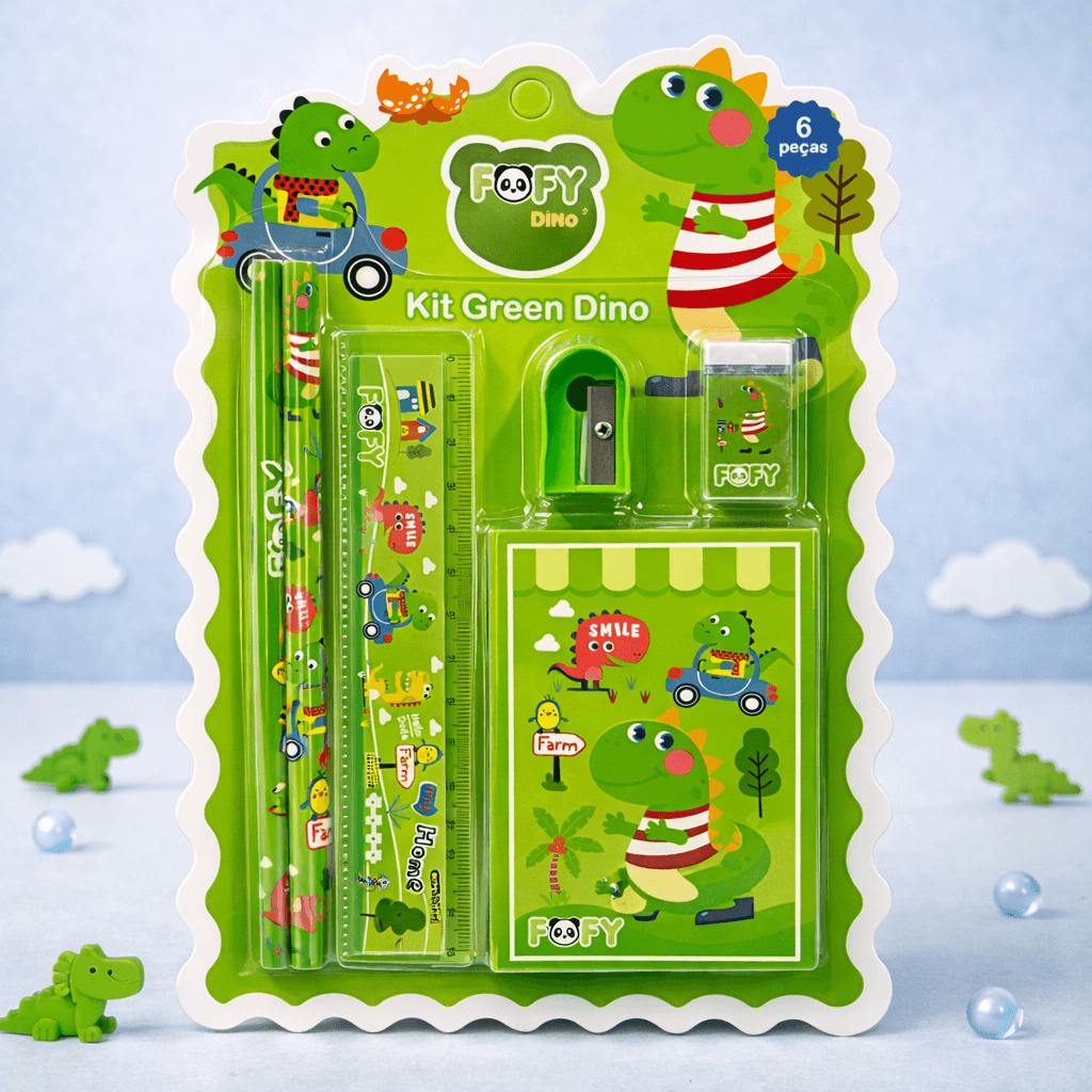Kit Escolar Meu Green Dino 6 Peças - FOFY - BLISTER