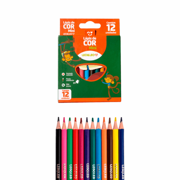 Lápis de Cor Mini Redondo Flex  12 Cores LEO E LEO - BLISTER
