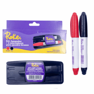 Kit Apagador + 2 Marcadores Quadro Branco ROKE - UND