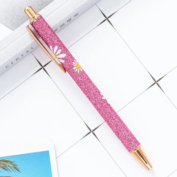 Caneta Luxo Metálica Glitter Margarida - Kit 4 Und