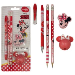 Kit Escolar Minnie Mouse Azul 5 Peças MOLIN - BLISTER