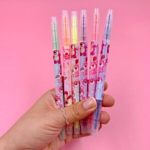 Marca Texto 2 Pontas Estampado Ursinho Lotso - Kit 6 Cores