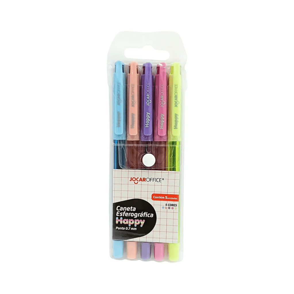Caneta Gel Happy 0.7mm Colorida 5 Und - JOCAR OFFICE - BLISTER
