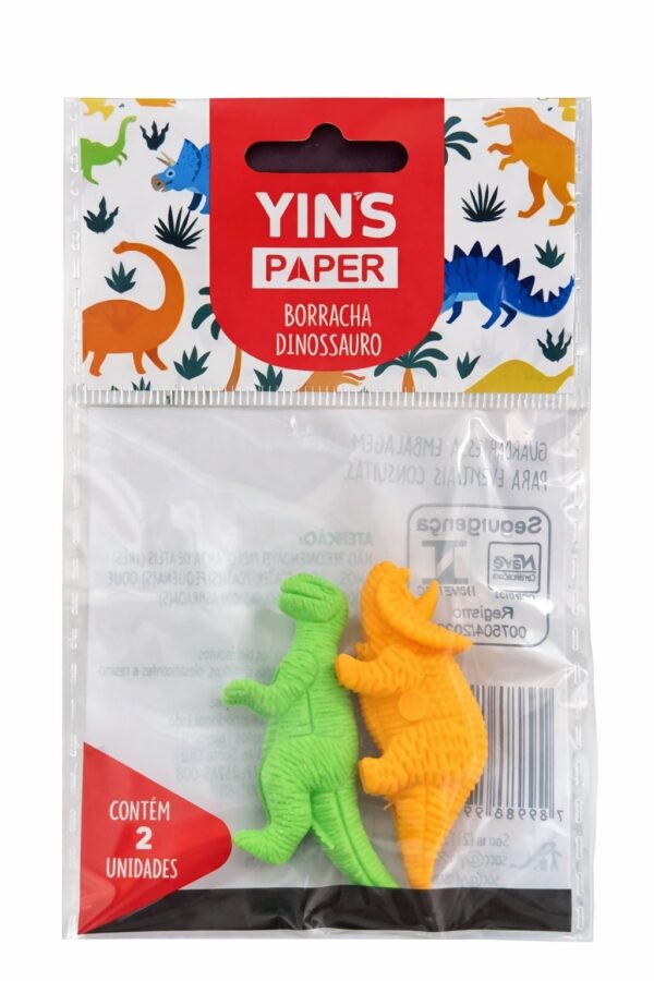 Borracha Dinossauro c/ 2 Und Sortida - YINS PAPER - BLISTER