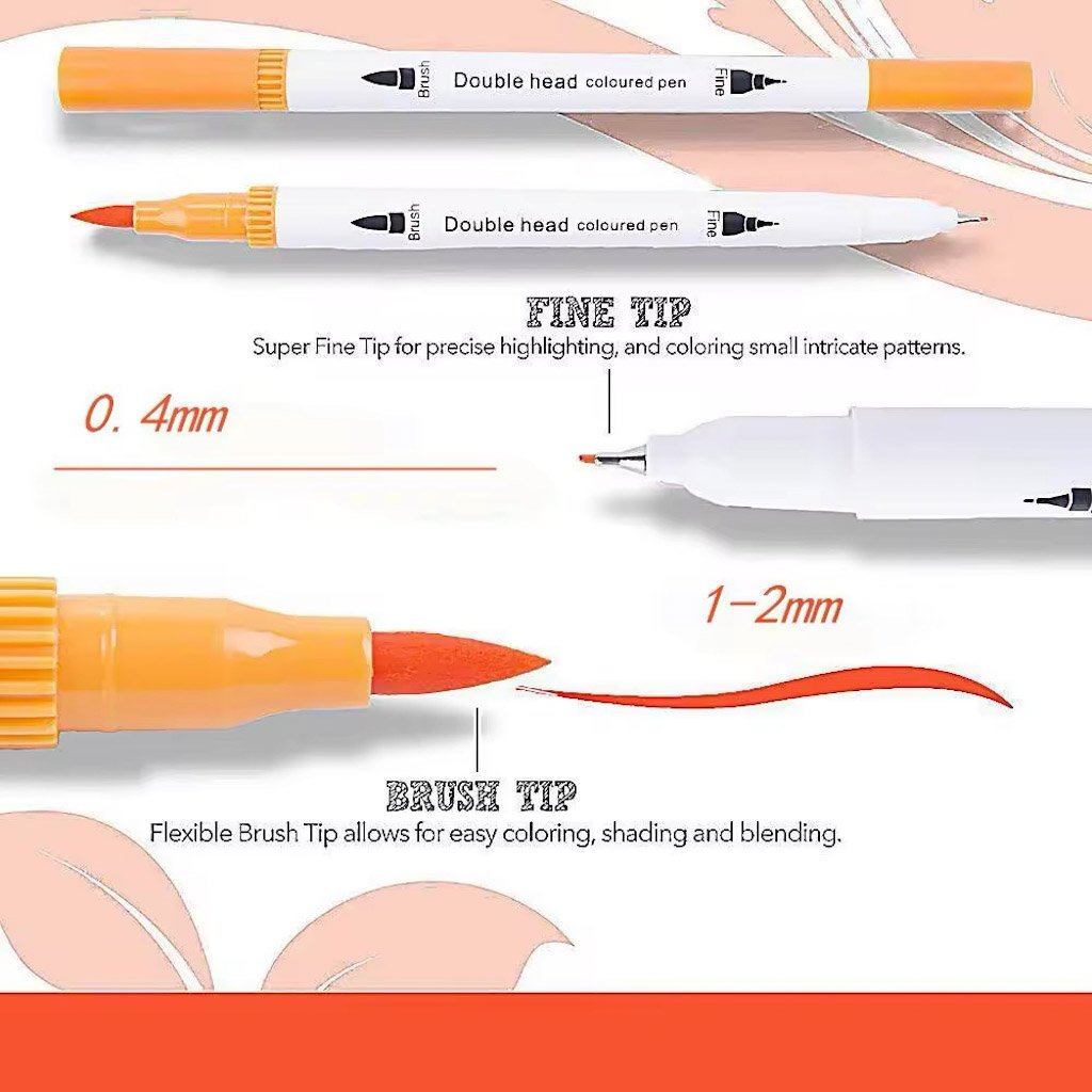Caneta BRUSH + FINE LINER Marcador Ponta Dupla - BLISTER 12 UND