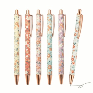Caneta Premium Metálica Retrátil Floral - IMPORTADO - UND