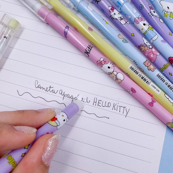 Caneta Apagável Estampada Hello Kitty - Blister 12 Und