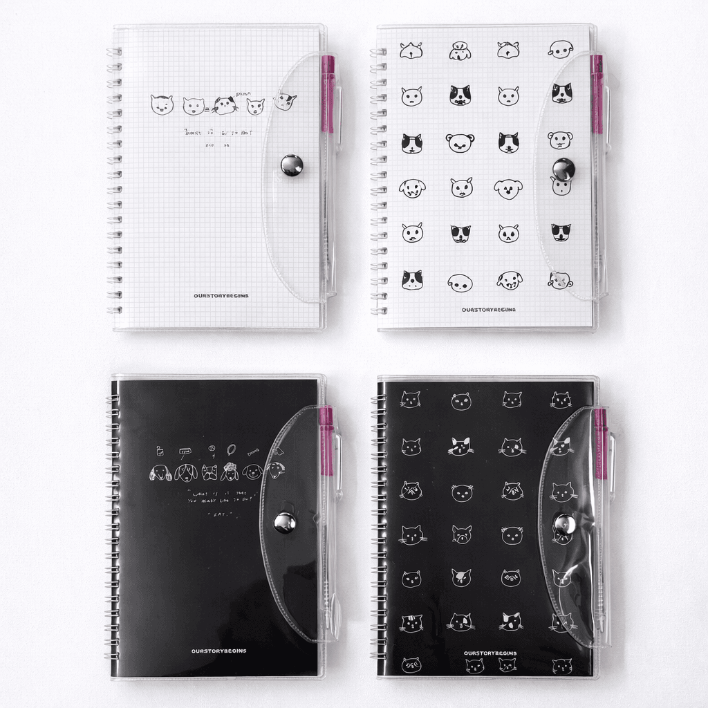 Caderno A6 Capa Plástica c/ Caneta Cachorro e Gato 68 fls 13,1x9,4cm - IMPORTADO - UND