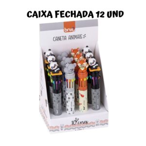 Caneta Esferográfica 10 Cores 0.7mm Animals BRW