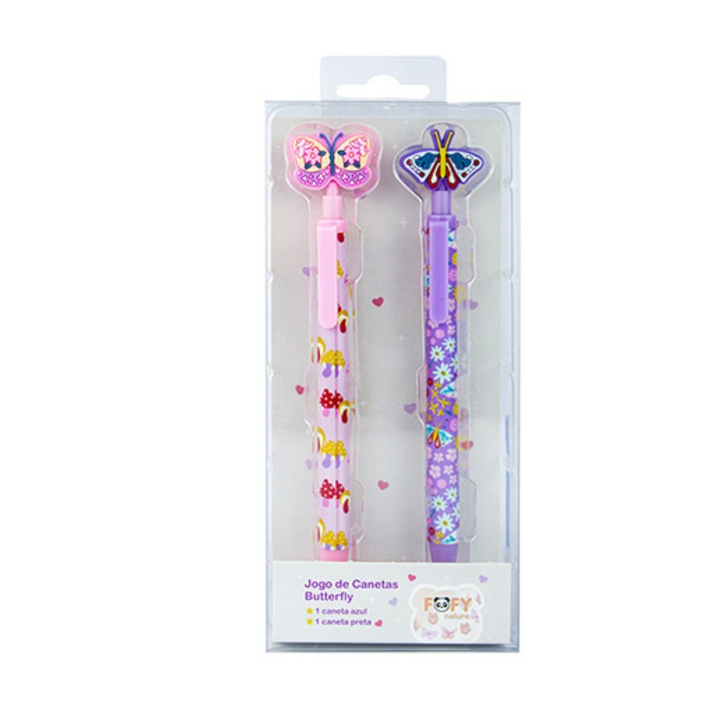 Jogo de Canetas Butterfly Estampada - FOFY - BLISTER 2 UND