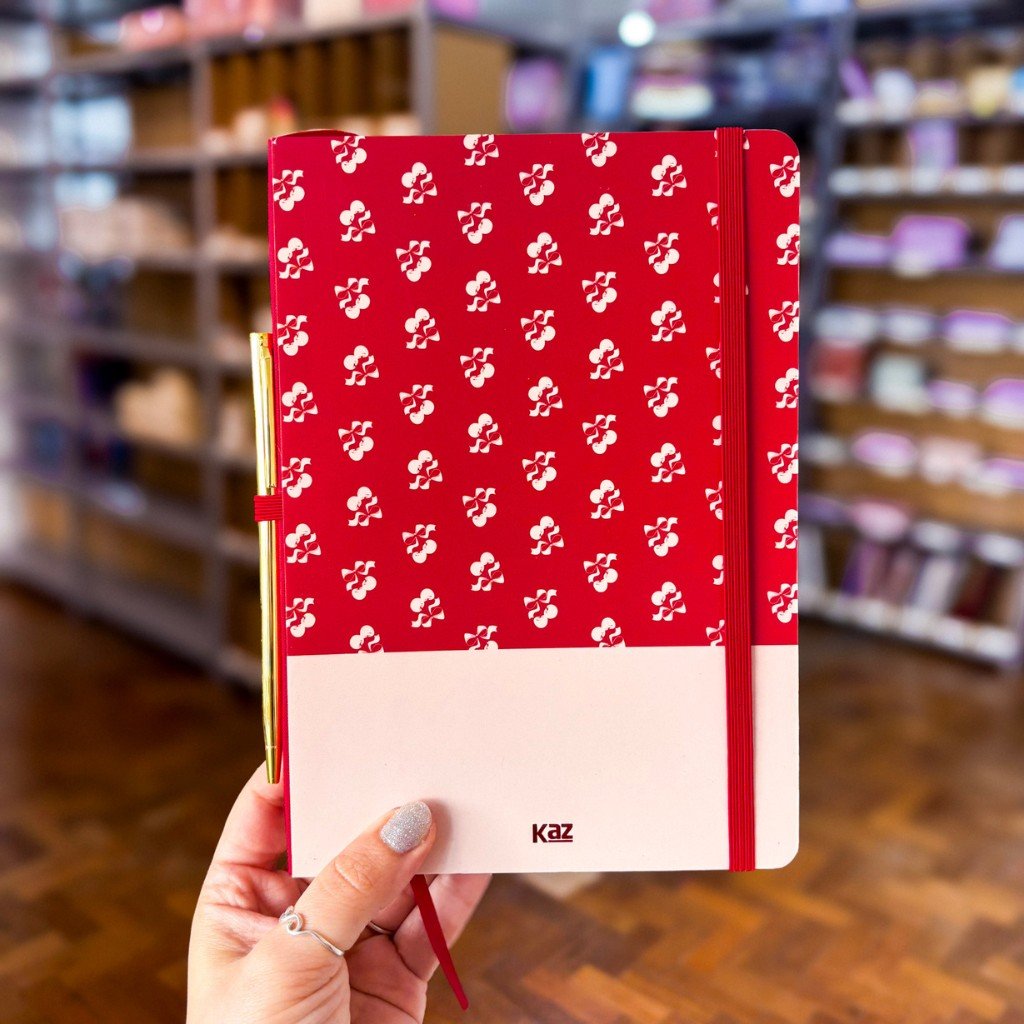Caderno de Anotação Flores e Cerejas 80 fls 21x14,5cm + Caneta Dourada Luxo - KAZ - UND