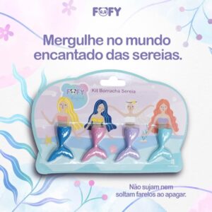 Kit Borracha Sereia 4 Cores FOFY - BLISTER