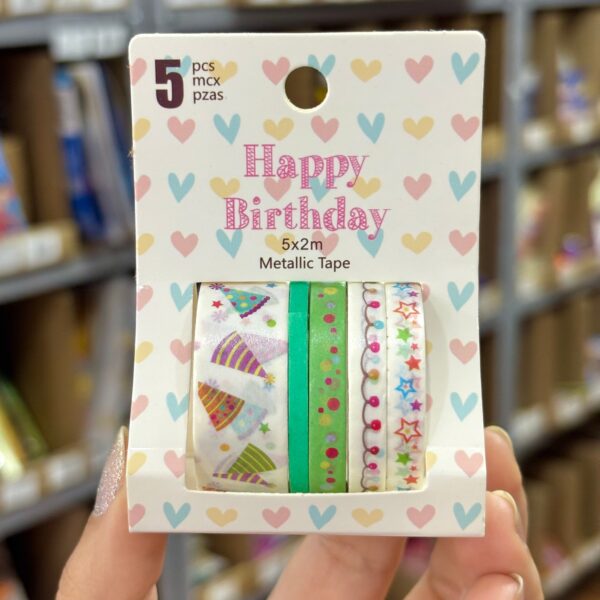 Kit c/5 Fitas Washi Tapes Happy Birthday - IMPORTADO - BLISTER